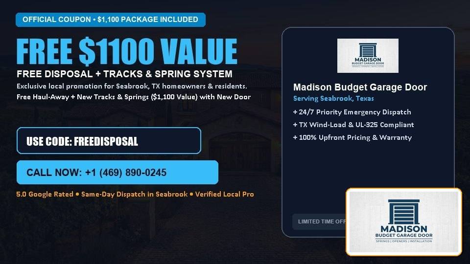 FREE Old Door Haul-Away & Heavy-Duty Tracks in Seabrook, TX - Madison Budget Garage Door