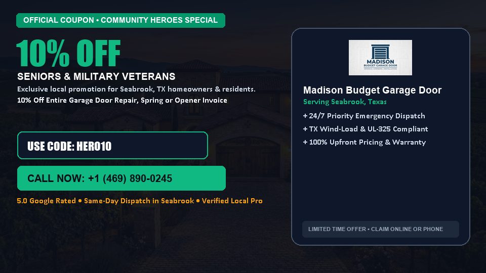 10% OFF Senior, Military & First Responder Discount in Seabrook, TX - Madison Budget Garage Door